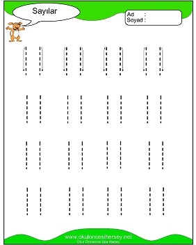 okul öncesi 1 sayısı çizgi çalışması